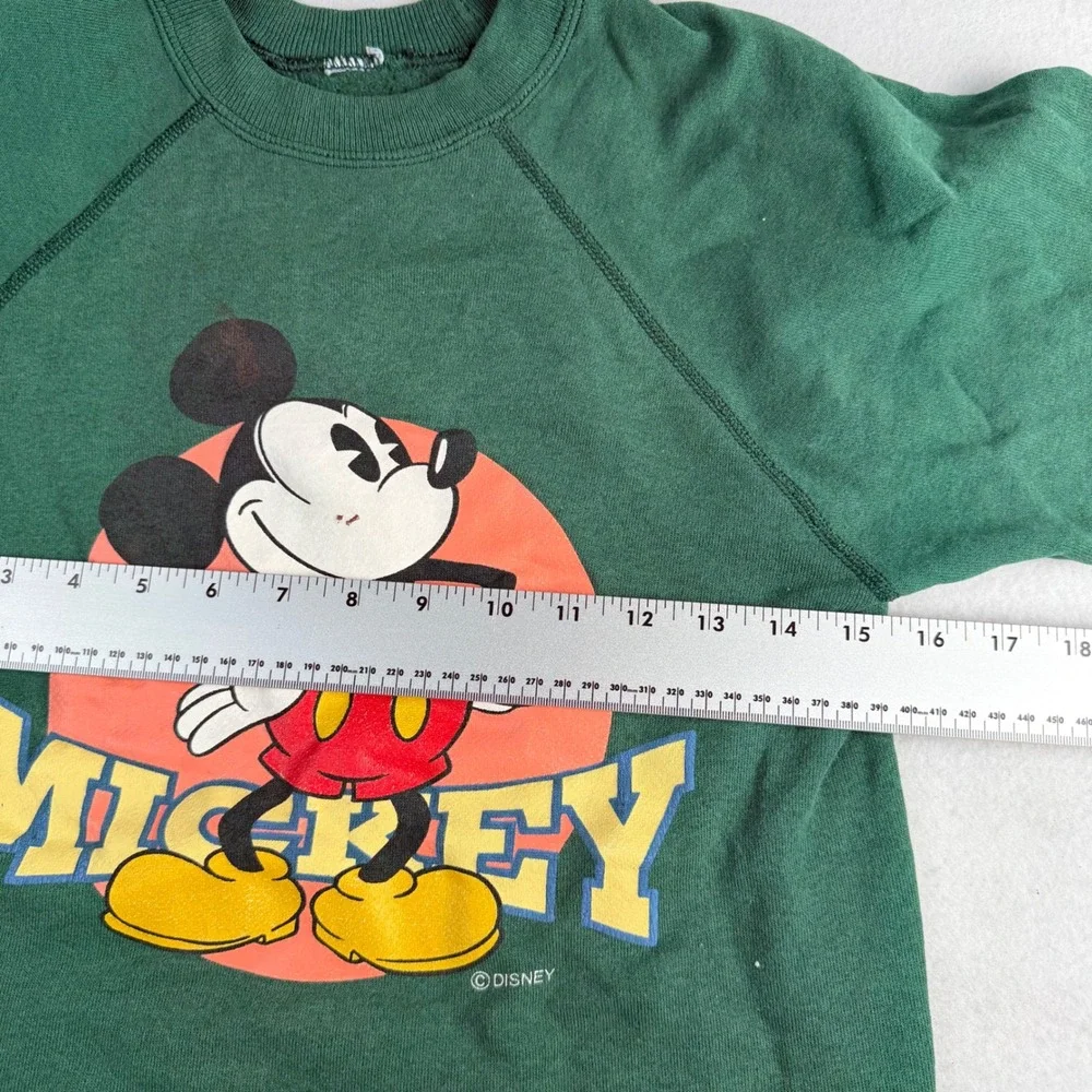 Vintage‎ 80s Mickey Mouse Kids Green Raglan Sweatshirt Disney Graphic Pullover